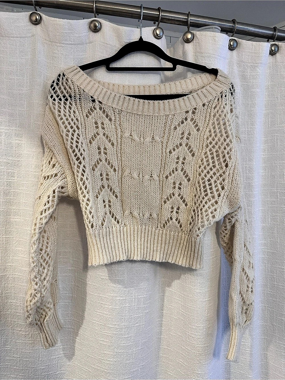 Cream Open Knit Cropped Sweater (Size Small)